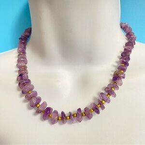 Vintage Amethyst Chips &  Brass Accent Beads Necklace
